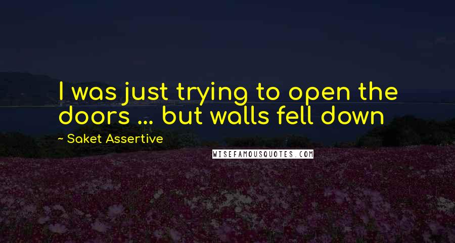 Saket Assertive Quotes: I was just trying to open the doors ... but walls fell down