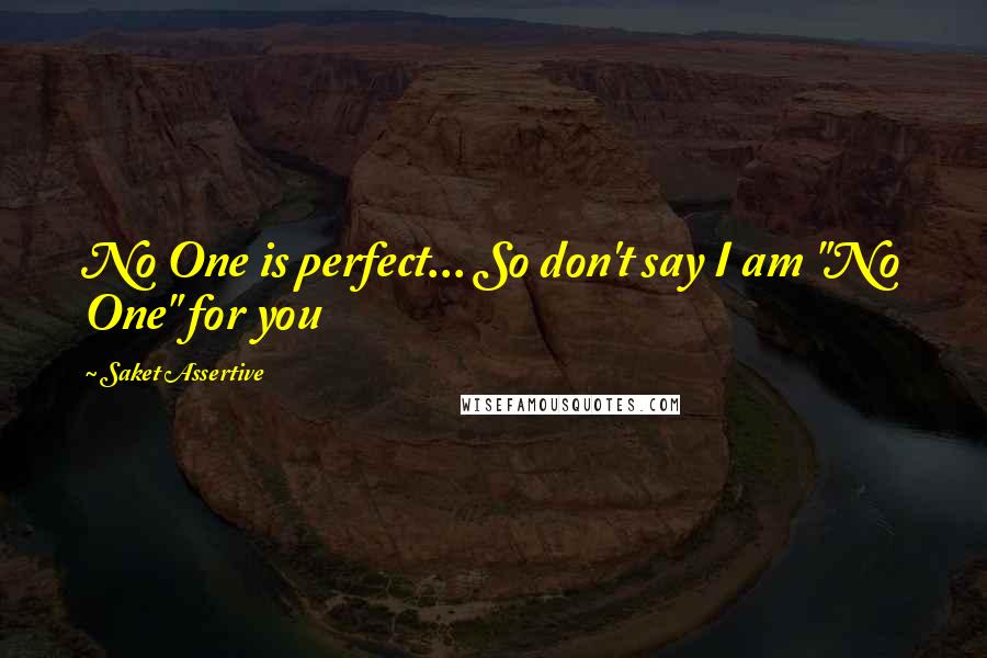 Saket Assertive Quotes: No One is perfect... So don't say I am "No One" for you