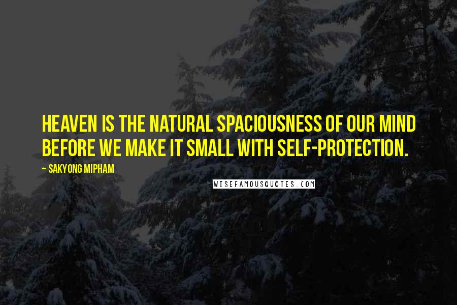 Sakyong Mipham Quotes: Heaven is the natural spaciousness of our mind before we make it small with self-protection.