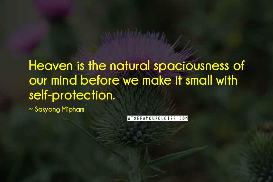 Sakyong Mipham Quotes: Heaven is the natural spaciousness of our mind before we make it small with self-protection.