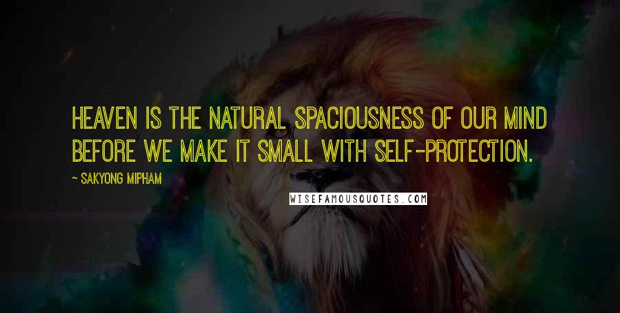 Sakyong Mipham Quotes: Heaven is the natural spaciousness of our mind before we make it small with self-protection.