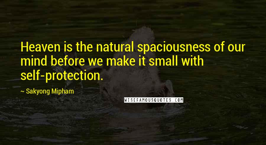 Sakyong Mipham Quotes: Heaven is the natural spaciousness of our mind before we make it small with self-protection.