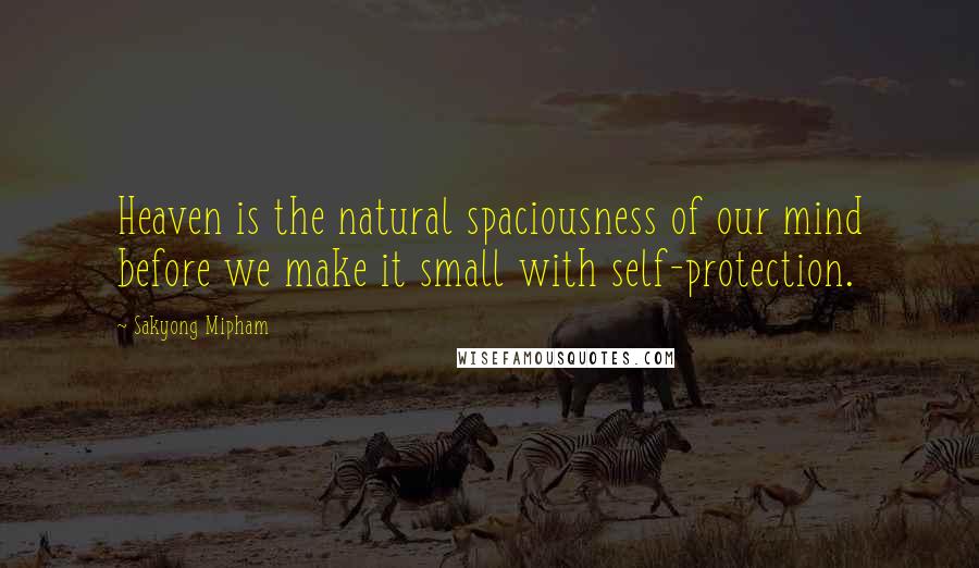 Sakyong Mipham Quotes: Heaven is the natural spaciousness of our mind before we make it small with self-protection.