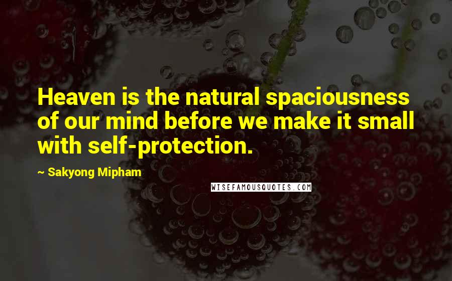 Sakyong Mipham Quotes: Heaven is the natural spaciousness of our mind before we make it small with self-protection.