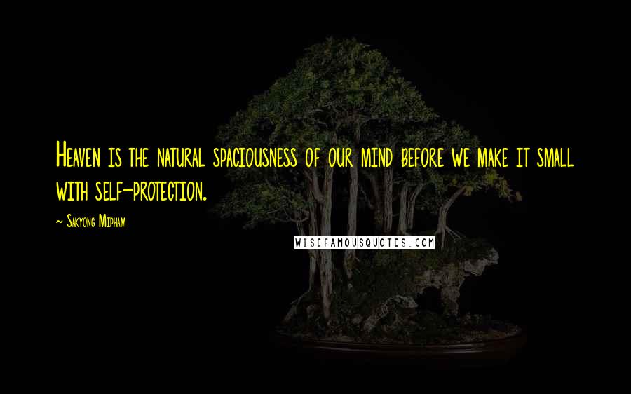 Sakyong Mipham Quotes: Heaven is the natural spaciousness of our mind before we make it small with self-protection.