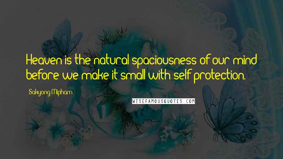 Sakyong Mipham Quotes: Heaven is the natural spaciousness of our mind before we make it small with self-protection.