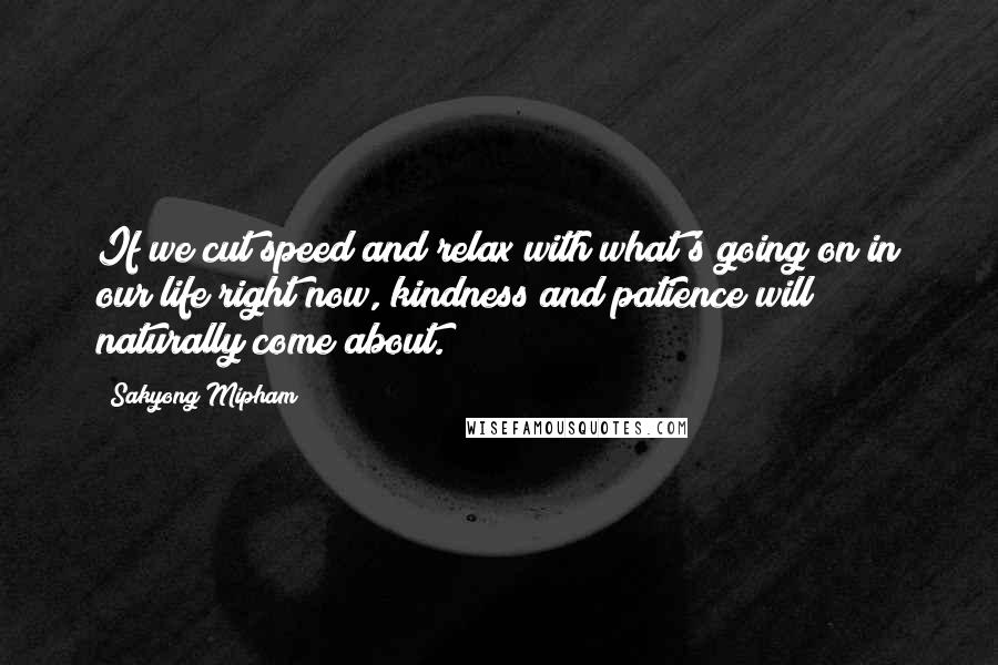 Sakyong Mipham Quotes: If we cut speed and relax with what's going on in our life right now, kindness and patience will naturally come about.