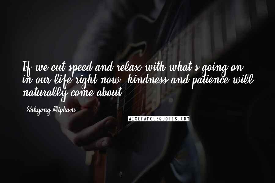 Sakyong Mipham Quotes: If we cut speed and relax with what's going on in our life right now, kindness and patience will naturally come about.