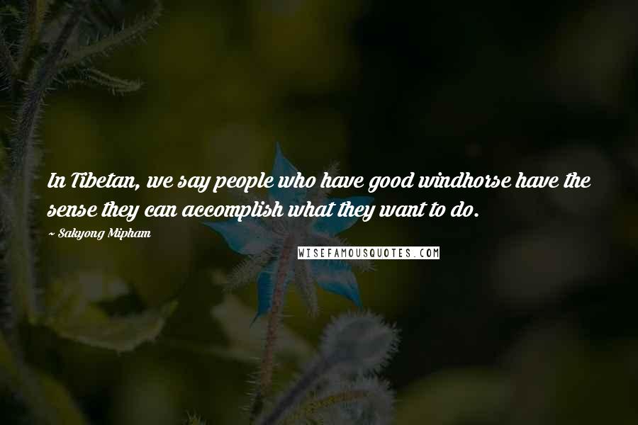 Sakyong Mipham Quotes: In Tibetan, we say people who have good windhorse have the sense they can accomplish what they want to do.