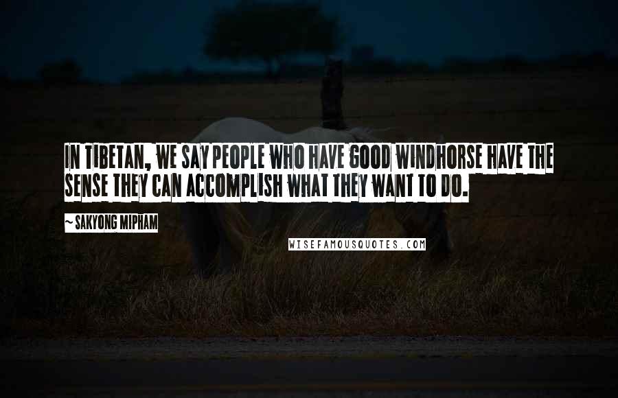 Sakyong Mipham Quotes: In Tibetan, we say people who have good windhorse have the sense they can accomplish what they want to do.
