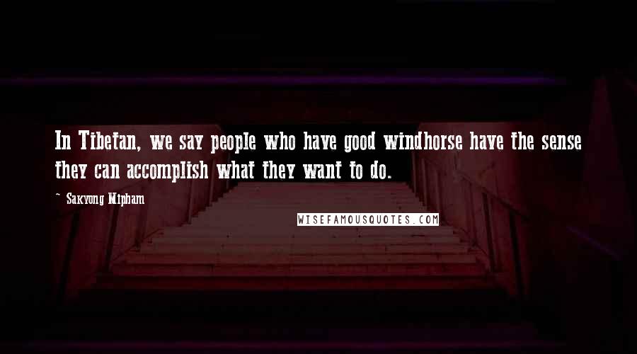 Sakyong Mipham Quotes: In Tibetan, we say people who have good windhorse have the sense they can accomplish what they want to do.