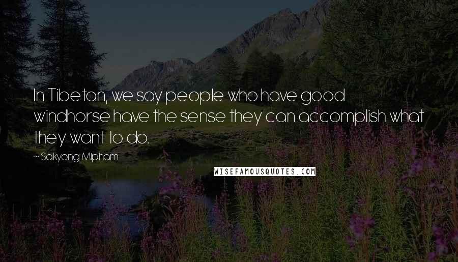 Sakyong Mipham Quotes: In Tibetan, we say people who have good windhorse have the sense they can accomplish what they want to do.