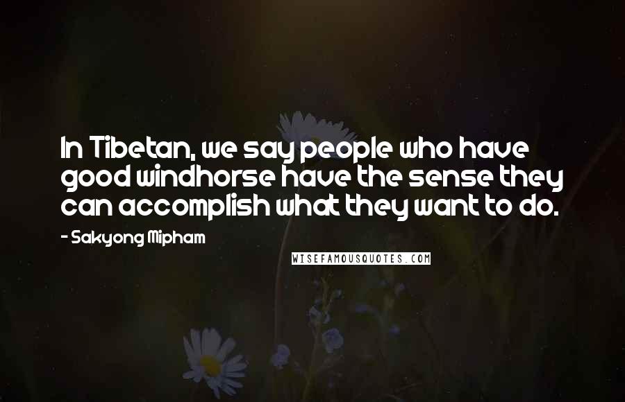 Sakyong Mipham Quotes: In Tibetan, we say people who have good windhorse have the sense they can accomplish what they want to do.