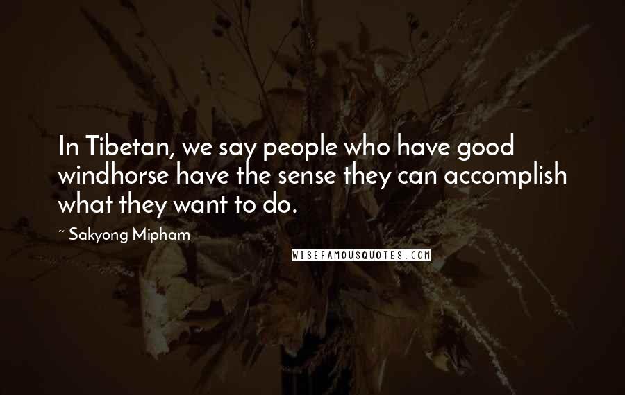 Sakyong Mipham Quotes: In Tibetan, we say people who have good windhorse have the sense they can accomplish what they want to do.