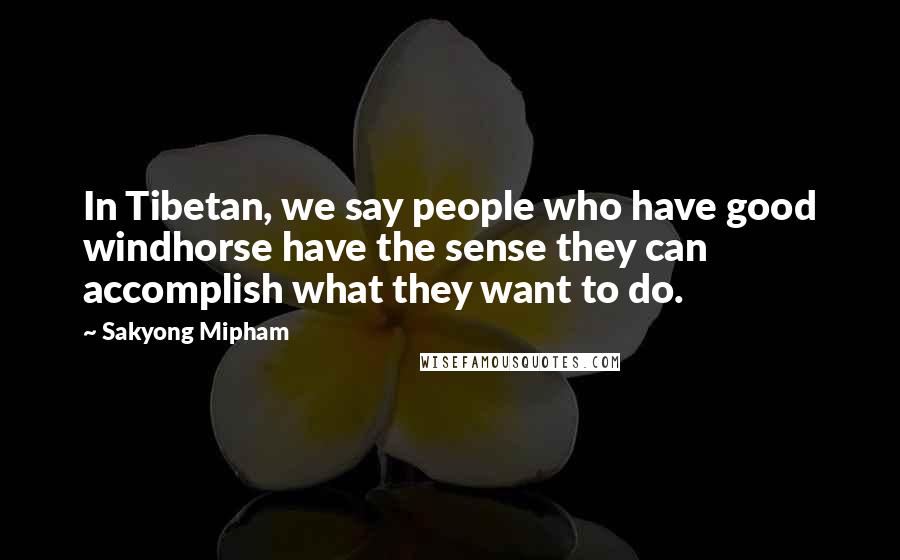 Sakyong Mipham Quotes: In Tibetan, we say people who have good windhorse have the sense they can accomplish what they want to do.