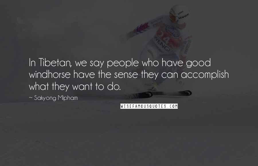 Sakyong Mipham Quotes: In Tibetan, we say people who have good windhorse have the sense they can accomplish what they want to do.