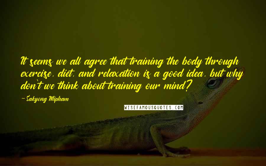 Sakyong Mipham Quotes: It seems we all agree that training the body through exercise, diet, and relaxation is a good idea, but why don't we think about training our mind?