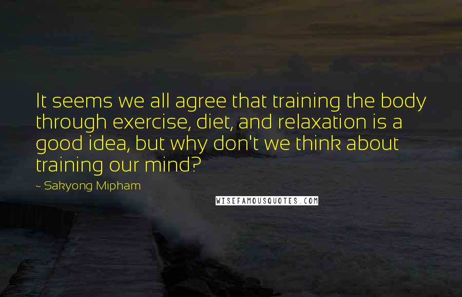 Sakyong Mipham Quotes: It seems we all agree that training the body through exercise, diet, and relaxation is a good idea, but why don't we think about training our mind?