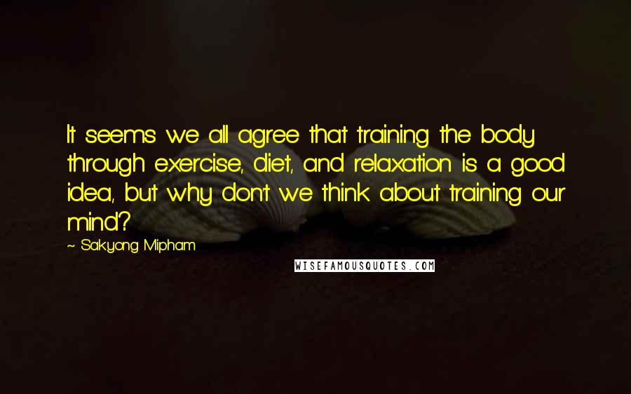 Sakyong Mipham Quotes: It seems we all agree that training the body through exercise, diet, and relaxation is a good idea, but why don't we think about training our mind?