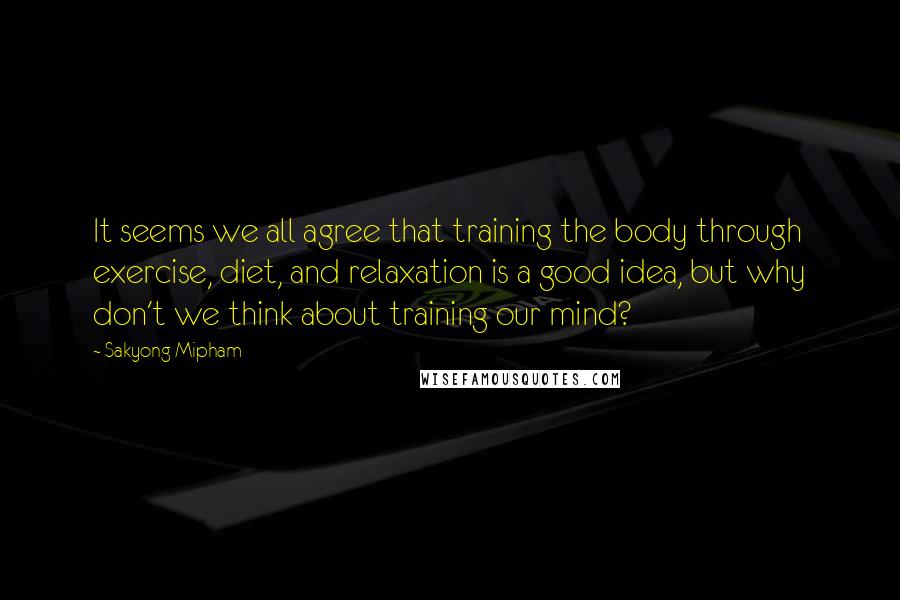 Sakyong Mipham Quotes: It seems we all agree that training the body through exercise, diet, and relaxation is a good idea, but why don't we think about training our mind?