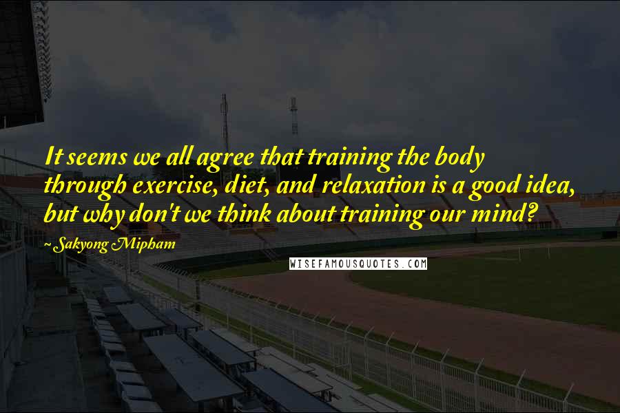 Sakyong Mipham Quotes: It seems we all agree that training the body through exercise, diet, and relaxation is a good idea, but why don't we think about training our mind?