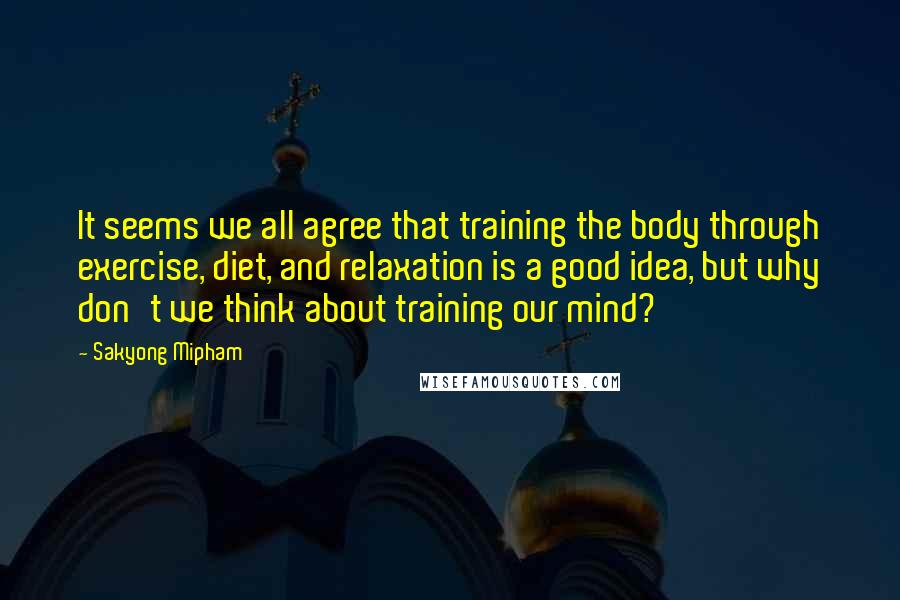 Sakyong Mipham Quotes: It seems we all agree that training the body through exercise, diet, and relaxation is a good idea, but why don't we think about training our mind?