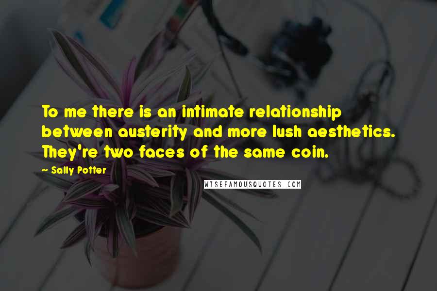 Sally Potter Quotes: To me there is an intimate relationship between austerity and more lush aesthetics. They're two faces of the same coin.