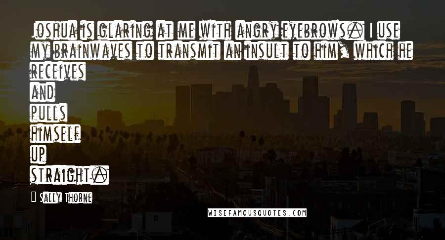 Sally Thorne Quotes: Joshua is glaring at me with angry eyebrows. I use my brainwaves to transmit an insult to him, which he receives and pulls himself up straight.