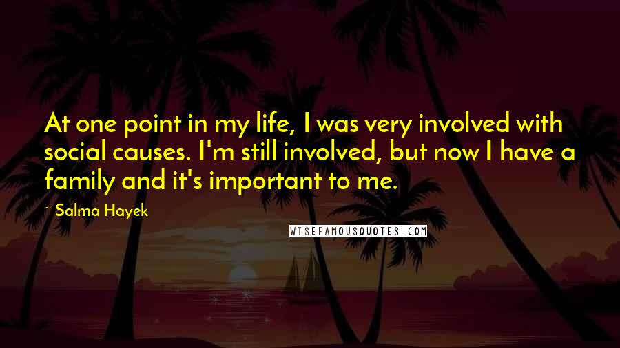 Salma Hayek Quotes: At one point in my life, I was very involved with social causes. I'm still involved, but now I have a family and it's important to me.