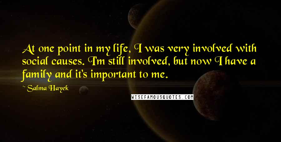 Salma Hayek Quotes: At one point in my life, I was very involved with social causes. I'm still involved, but now I have a family and it's important to me.