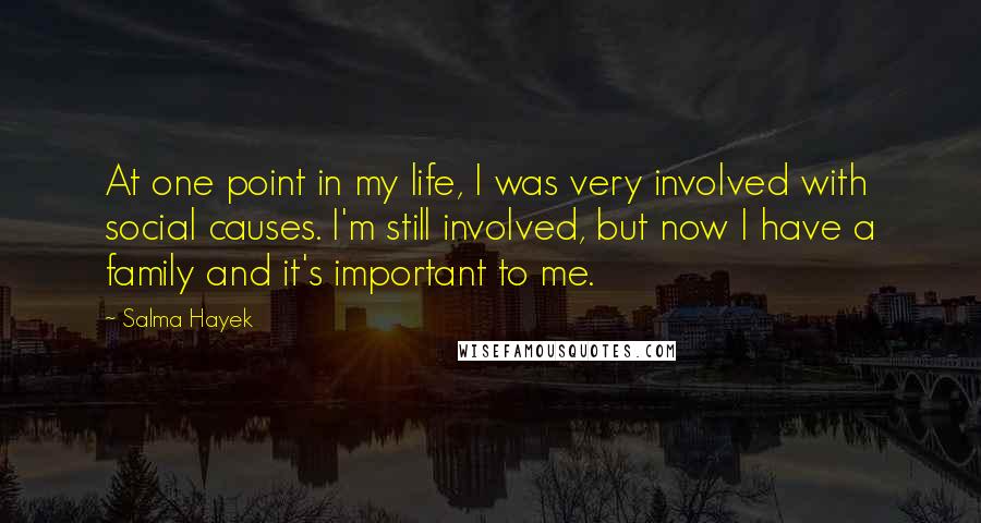 Salma Hayek Quotes: At one point in my life, I was very involved with social causes. I'm still involved, but now I have a family and it's important to me.