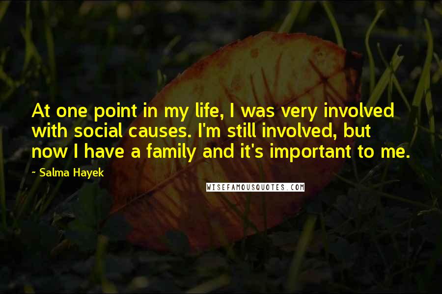 Salma Hayek Quotes: At one point in my life, I was very involved with social causes. I'm still involved, but now I have a family and it's important to me.