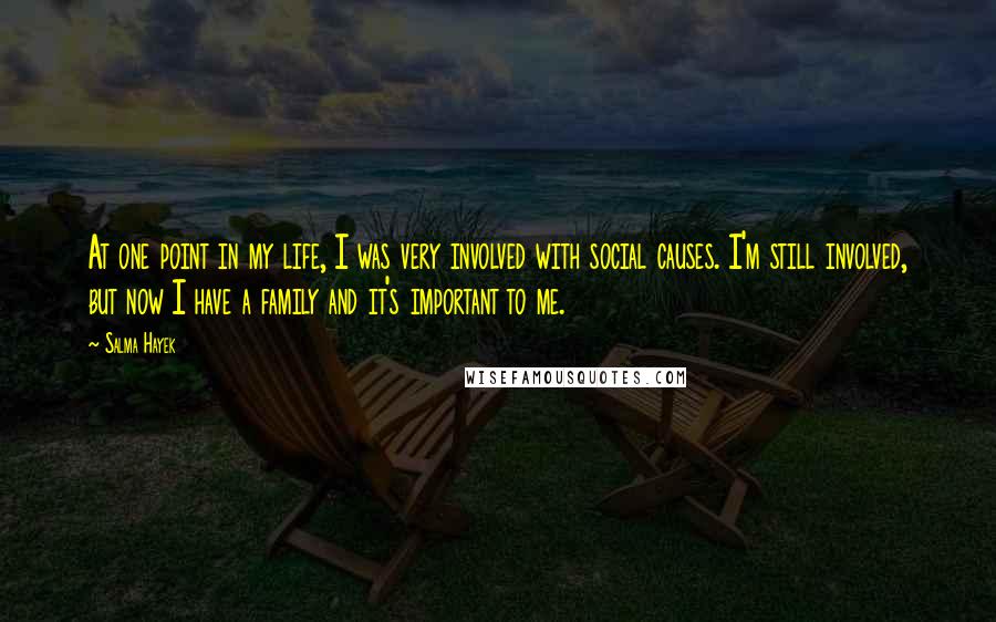 Salma Hayek Quotes: At one point in my life, I was very involved with social causes. I'm still involved, but now I have a family and it's important to me.