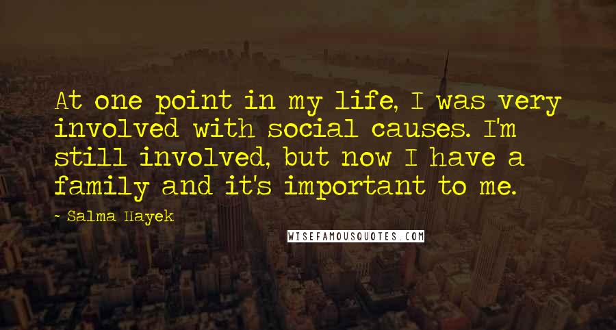 Salma Hayek Quotes: At one point in my life, I was very involved with social causes. I'm still involved, but now I have a family and it's important to me.