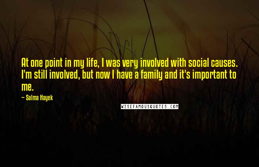 Salma Hayek Quotes: At one point in my life, I was very involved with social causes. I'm still involved, but now I have a family and it's important to me.