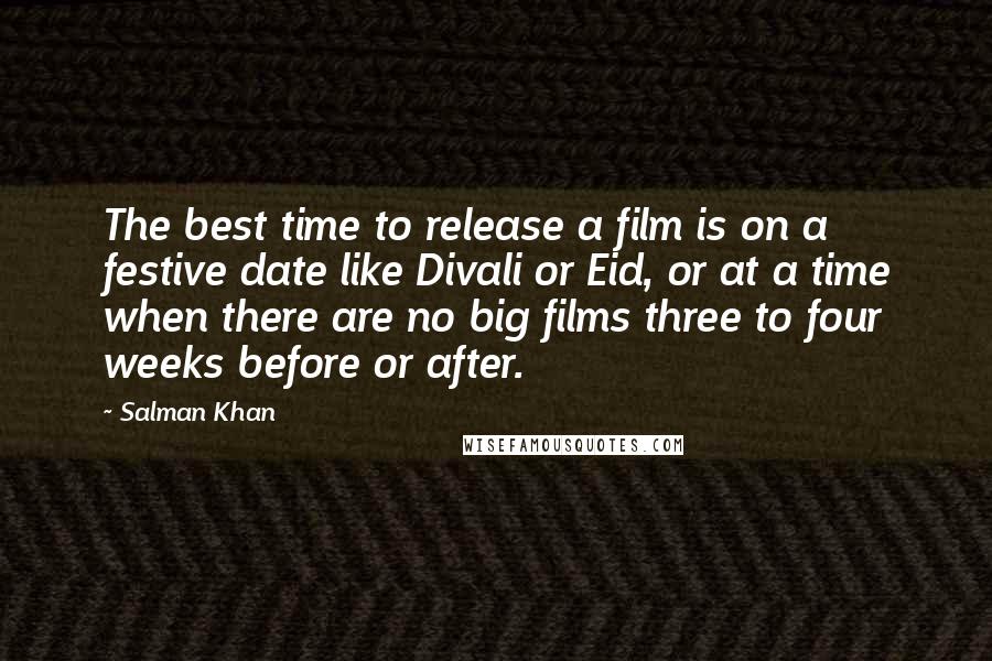 Salman Khan Quotes: The best time to release a film is on a festive date like Divali or Eid, or at a time when there are no big films three to four weeks before or after.