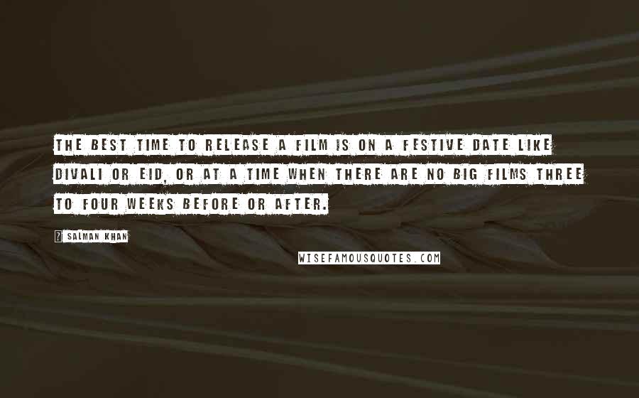 Salman Khan Quotes: The best time to release a film is on a festive date like Divali or Eid, or at a time when there are no big films three to four weeks before or after.