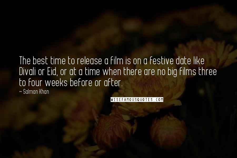Salman Khan Quotes: The best time to release a film is on a festive date like Divali or Eid, or at a time when there are no big films three to four weeks before or after.