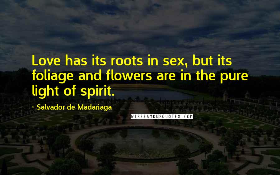 Salvador De Madariaga Quotes: Love has its roots in sex, but its foliage and flowers are in the pure light of spirit.