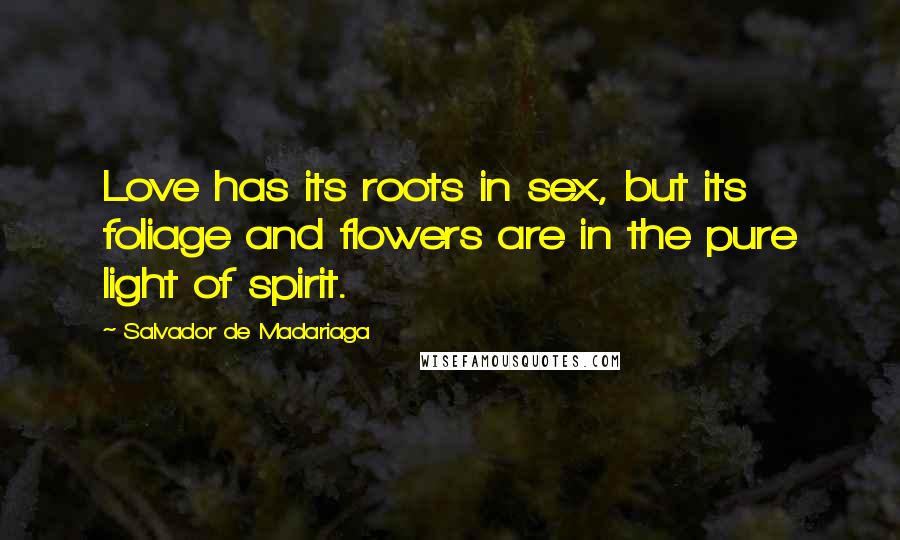 Salvador De Madariaga Quotes: Love has its roots in sex, but its foliage and flowers are in the pure light of spirit.