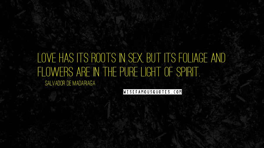 Salvador De Madariaga Quotes: Love has its roots in sex, but its foliage and flowers are in the pure light of spirit.