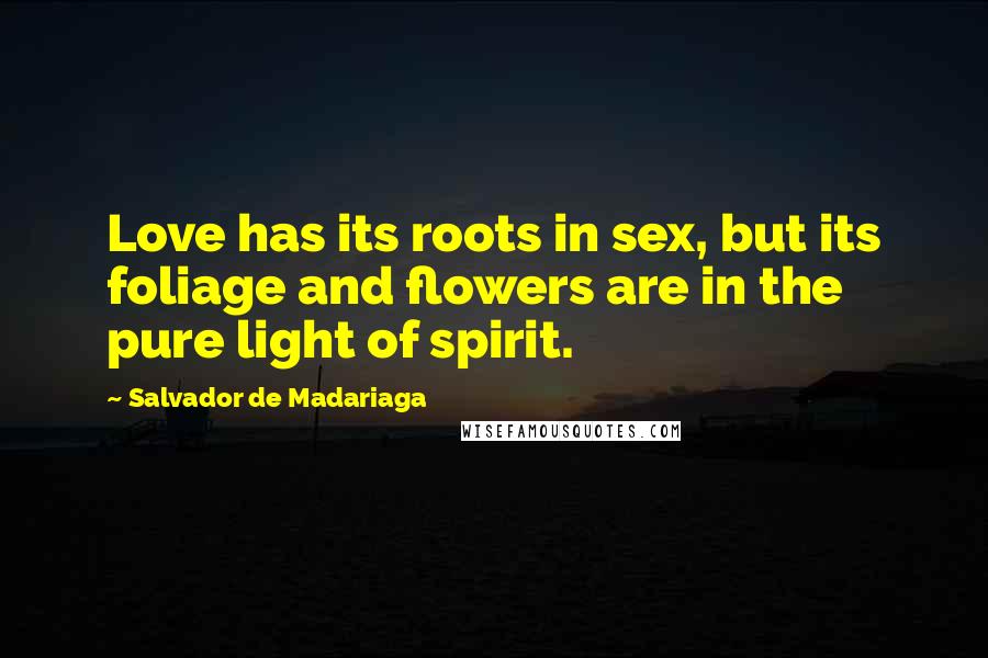 Salvador De Madariaga Quotes: Love has its roots in sex, but its foliage and flowers are in the pure light of spirit.