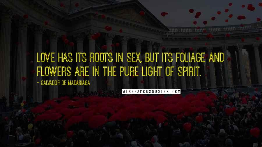 Salvador De Madariaga Quotes: Love has its roots in sex, but its foliage and flowers are in the pure light of spirit.