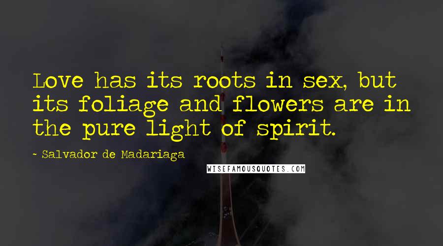 Salvador De Madariaga Quotes: Love has its roots in sex, but its foliage and flowers are in the pure light of spirit.