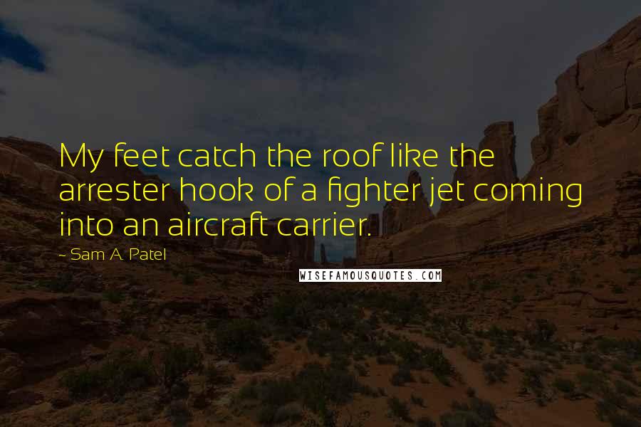 Sam A. Patel Quotes: My feet catch the roof like the arrester hook of a fighter jet coming into an aircraft carrier.