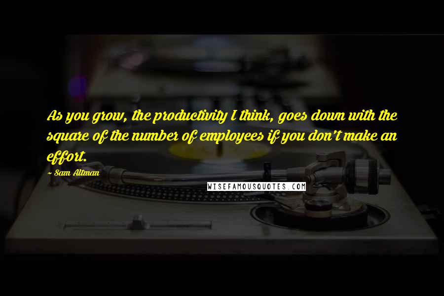 Sam Altman Quotes: As you grow, the productivity I think, goes down with the square of the number of employees if you don't make an effort.