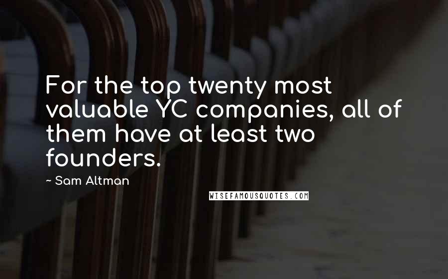 Sam Altman Quotes: For the top twenty most valuable YC companies, all of them have at least two founders.