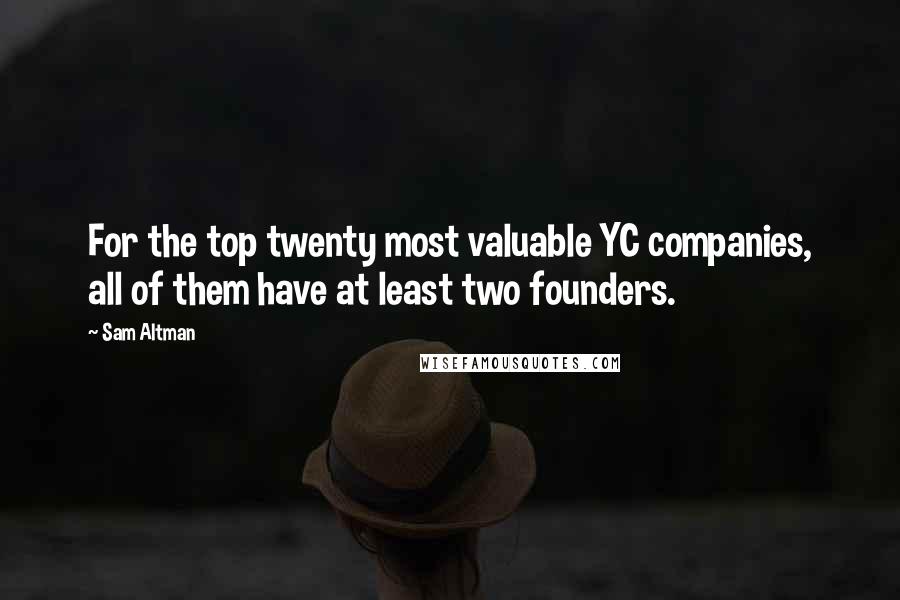 Sam Altman Quotes: For the top twenty most valuable YC companies, all of them have at least two founders.