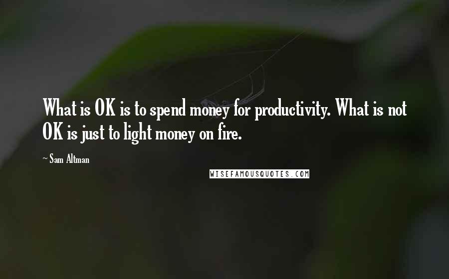 Sam Altman Quotes: What is OK is to spend money for productivity. What is not OK is just to light money on fire.