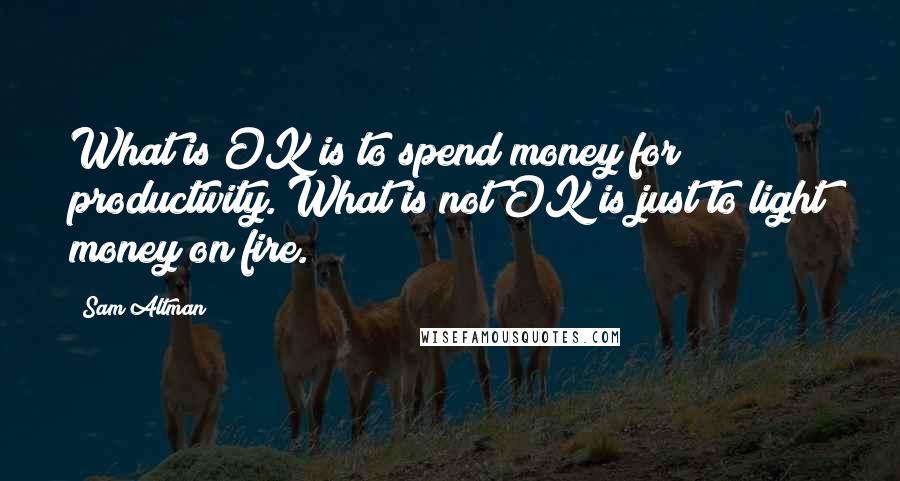 Sam Altman Quotes: What is OK is to spend money for productivity. What is not OK is just to light money on fire.
